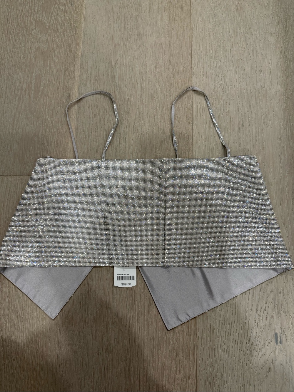 Sparkling Silver Sequin Crop Top with Spaghetti Straps